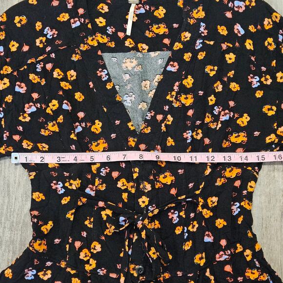 Free People L’amour Printed Romper Womens Size 2 Black Floral Boho Mini Indie - Picture 3 of 11
